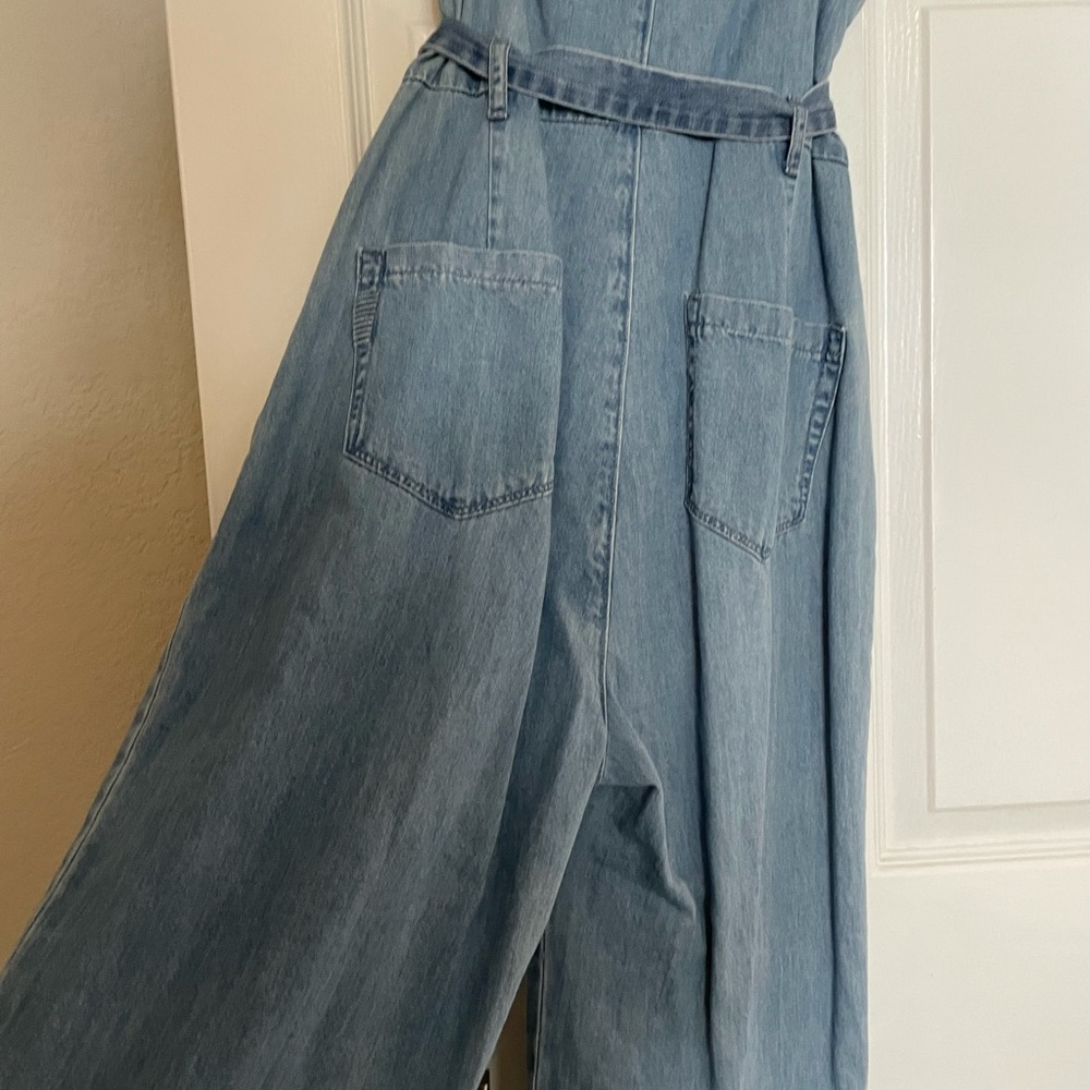 PAIGE Light Blue Denim Jumpsuit with Waist Tie - Picture 2 of 7